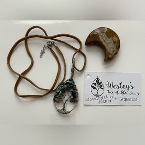 Wesley’s Tree of Life Pendant necklace. 
Turquoise and Leopardskin Jasper